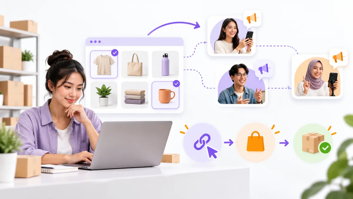 Alur seller memilih produk dan bekerja sama dengan beberapa kreator affiliate